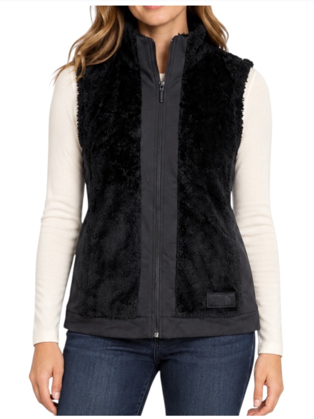 The North Face Women’s Medium Black Faux Fur Full Zip Vest Softshell Panels